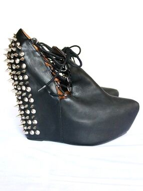 Jeffery Campbell Zoink Studded Black Leather Lace Up Platform Wedge Heel Size 11